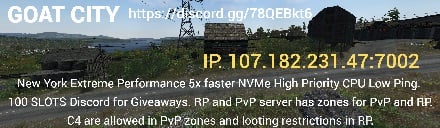 GOAT CITY RP GIVEAWAYS BOTSHOP 5X LOOT/MECH/ZOMBIE/TAXI HUB RP TOWN BANK/BAR/POLICE/CARSHOP